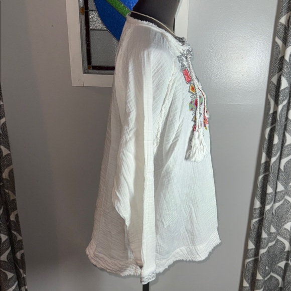 Johnny Was Joanne White Gauzy Cotton Blouse with multi-colored embroidery SZ XL - Picture 7 of 9